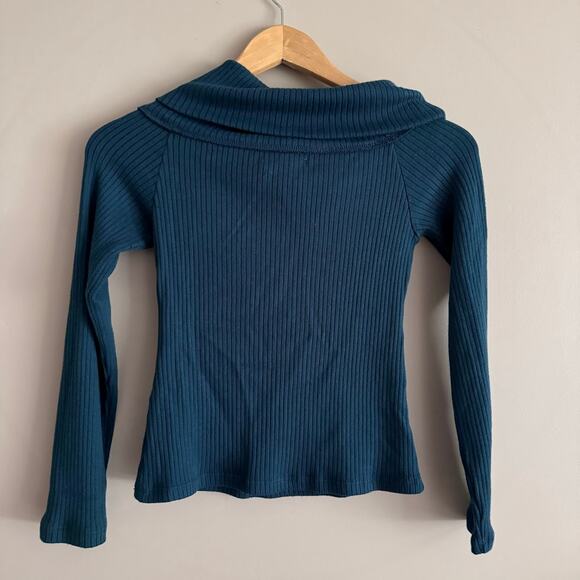 Madewell Long Sleeve Blue Off the Shoulder Ribbed Top #NO498 Size Small NEW - Picture 6 of 6